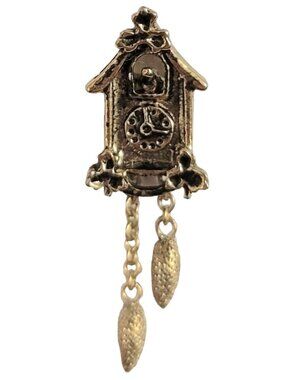 Avon Gold Tone Cuckoo Bird Clock Lapel Pin, Signed E84